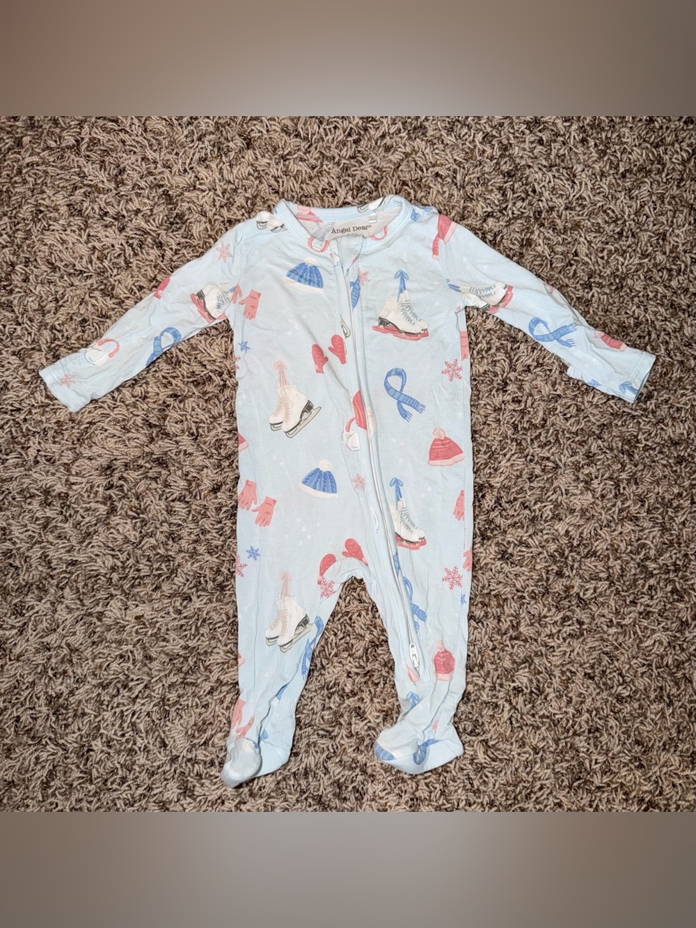 Angel Dear Light Blue Ice Skate Print 2-Way Zipper PJ (0-3 months)
